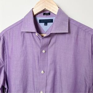 Tommy Hilfiger Long-Sleeve Button-Down Dress Shirt-Lilac Lavender Purple-15.5
